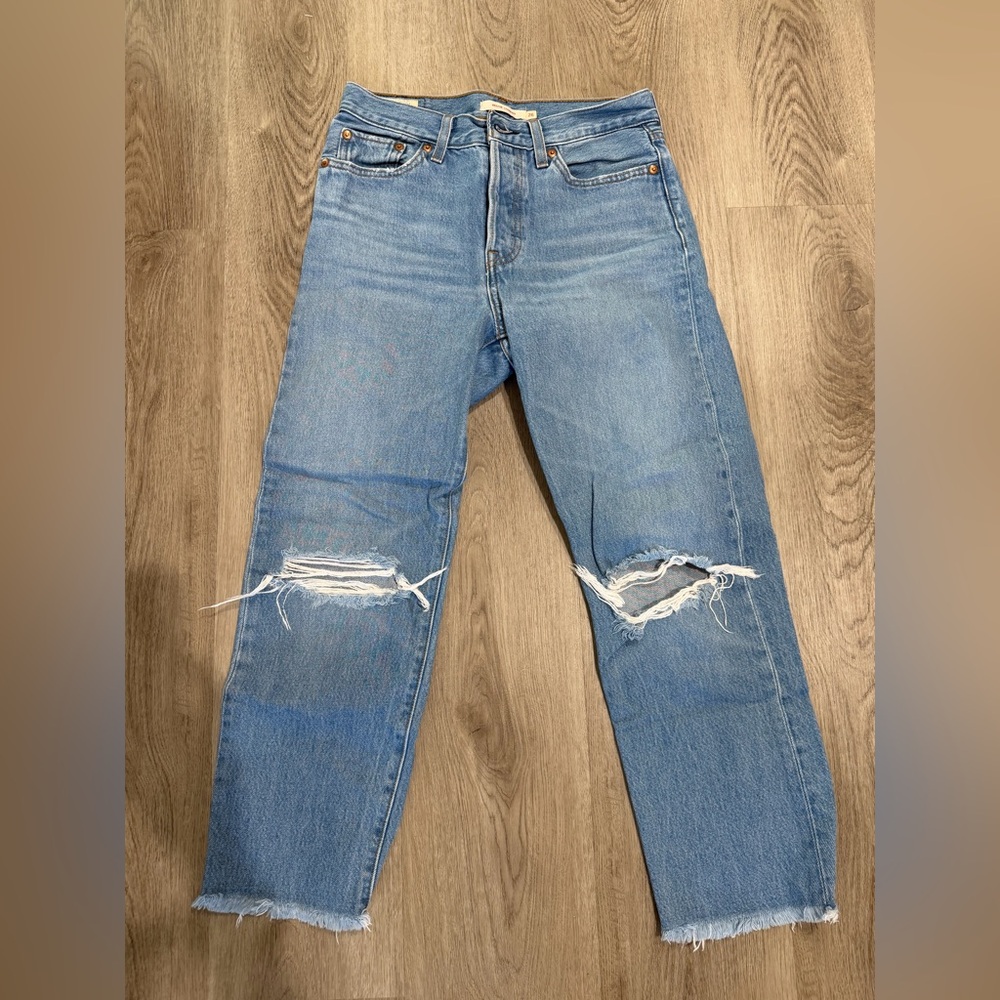 Signature by Levi Strauss Light Blue Distressed Straight Jeans